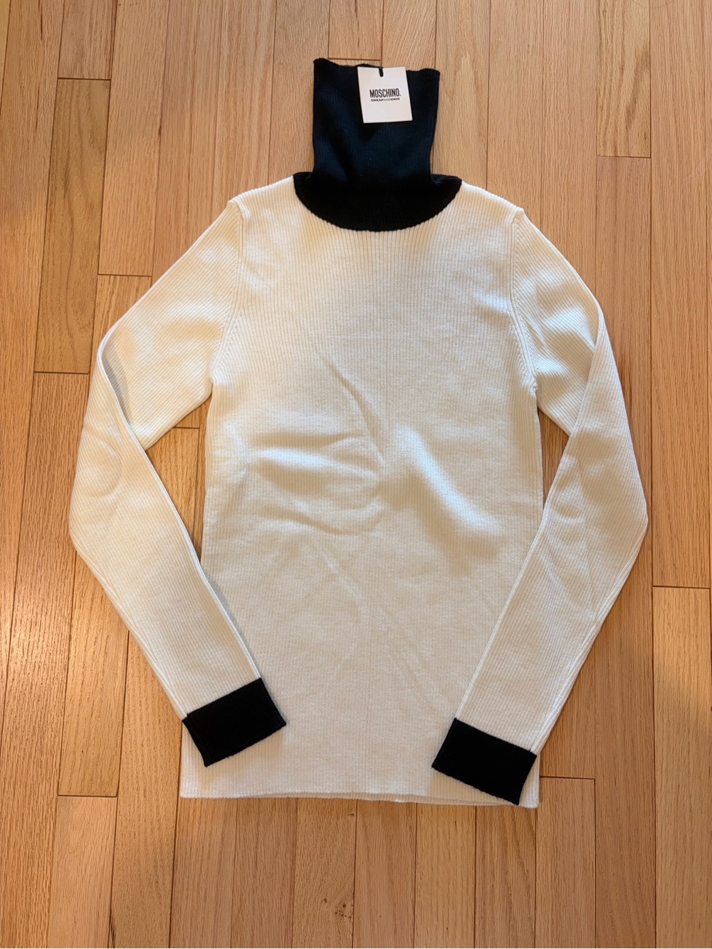 Moschino Black & White Contrast Ribbed Turtleneck